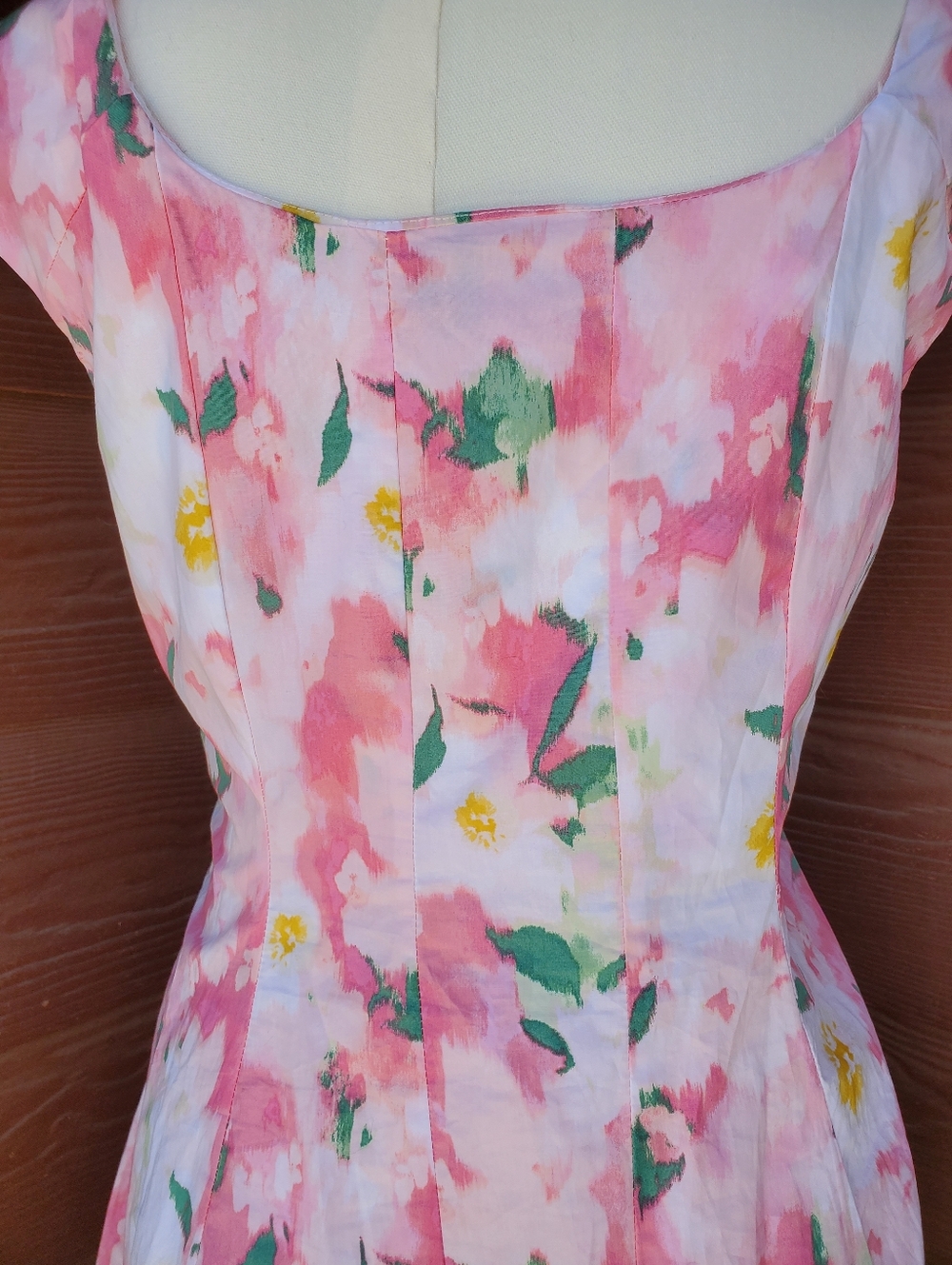A New Day Size 10 Corset Woven Mini Dress A Line Pink & White Poplin Floral NWOT - Picture 16 of 16